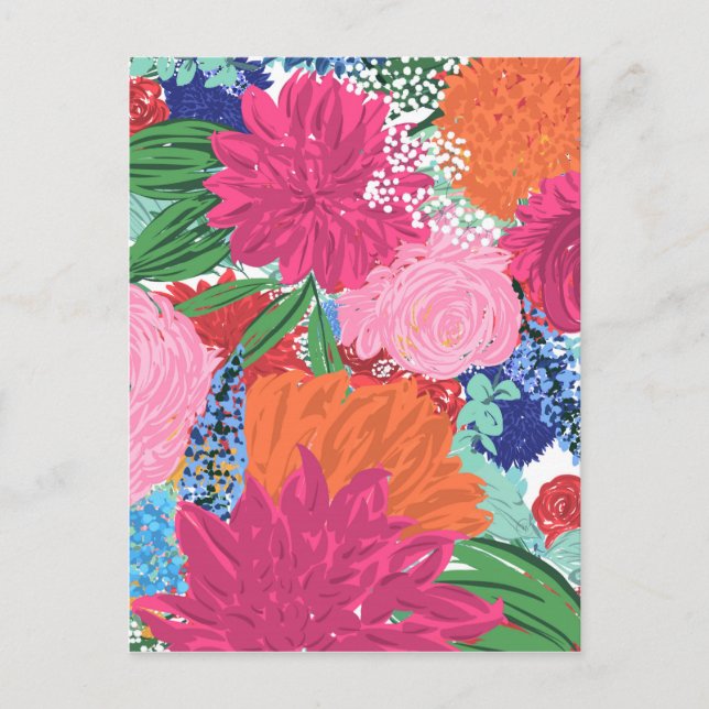 Cartes Pour Fêtes Annuelles Joli Peint À La Main Fleurs Colorées (Devant)