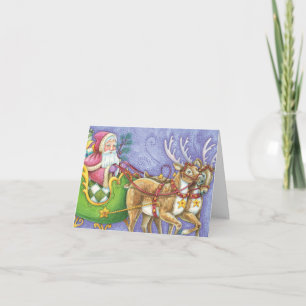 Cartes Pour Fêtes Annuelles Joli Père Noël de dessin animé de Noël chariot ren