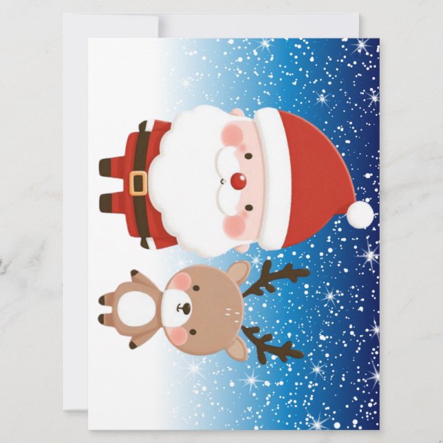 Cartes Pour Fêtes Annuelles Joli Père Noël de Noël et rennes  (Devant)