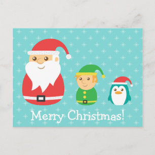 Cartes Pour Fêtes Annuelles Joli Père Noël, Elfe et Penguin, Joyeux Noël