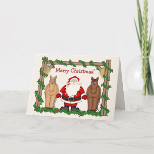 Cartes Pour Fêtes Annuelles Joli Père Noël et Chevaux Joyeux Noël