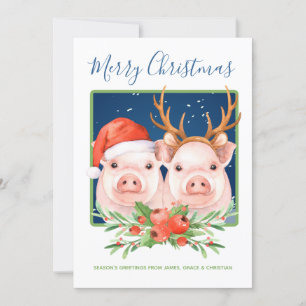 Cartes Pour Fêtes Annuelles Joli Père Noël et Reindeer Christmas Pig Couple