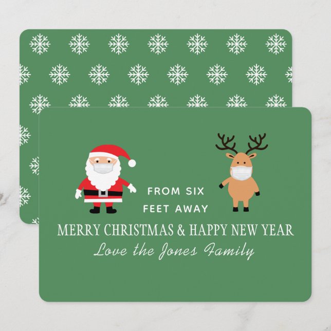 Cartes Pour Fêtes Annuelles Joli Père Noël & Reindeer Masque Noël (Devant / Derrière)