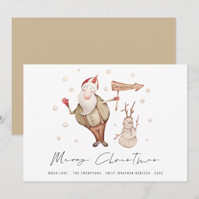 Cartes Pour Fêtes Annuelles Joli Père Noël Snowman Joyeux Noël (Devant / Derrière)