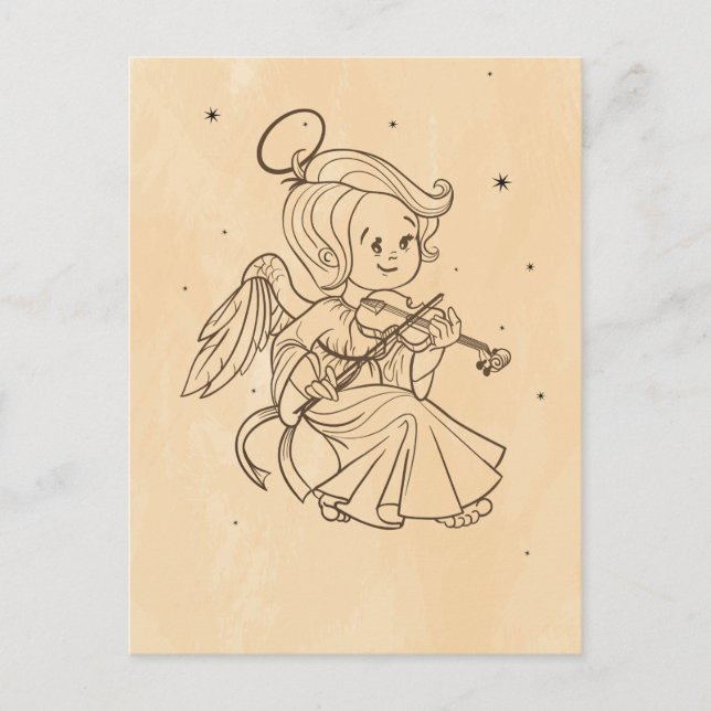 Cartes Pour Fêtes Annuelles Joli petit ange de Noël jouant du violon (Devant)