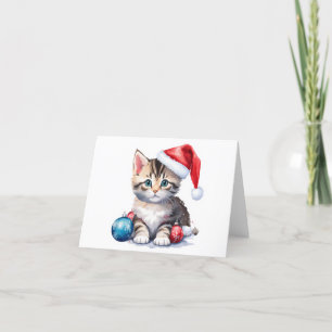 Cartes Pour Fêtes Annuelles Joli petit chat de Noël gris et blanc