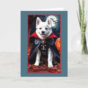 Cartes Pour Fêtes Annuelles Joli petit chien vampire blanc pour Halloween