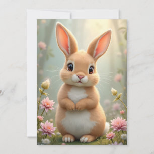 Cartes Pour Fêtes Annuelles Joli petit lapin entouré de fleurs
