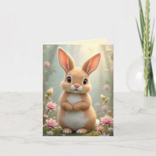 Cartes Pour Fêtes Annuelles Joli petit lapin entouré de fleurs, coutume