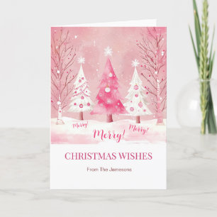 Cartes Pour Fêtes Annuelles Joli Pink Blanc Rétro Noël