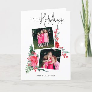 Cartes Pour Fêtes Annuelles Joli Poinsettia rose & Holly 2-Photo