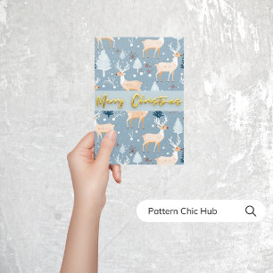 Cartes Pour Fêtes Annuelles Joli Reindeer Noël Flocon de neige moderne bleu