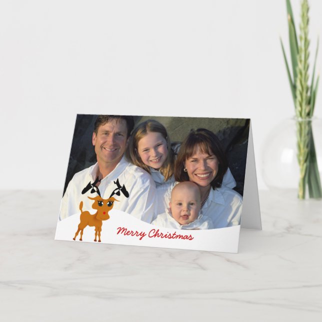 Cartes Pour Fêtes Annuelles Joli renne avec photo de famille ou couple (Devant)