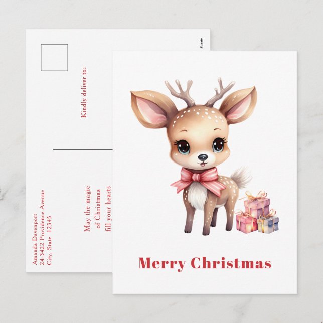 Cartes Pour Fêtes Annuelles Joli renne de Noël (Devant / Derrière)