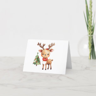 Cartes Pour Fêtes Annuelles Joli renne de Noël avec arbre BLANC