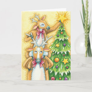 Cartes Pour Fêtes Annuelles Joli renne de Noël avec l'étoile de l'arbre de Noë