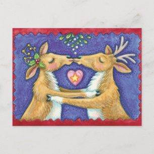 Cartes Pour Fêtes Annuelles Joli renne de Noël, Baiser romantique avec Mistlet