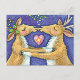 Cartes Pour Fêtes Annuelles Joli renne de Noël, Baiser romantique avec Mistlet