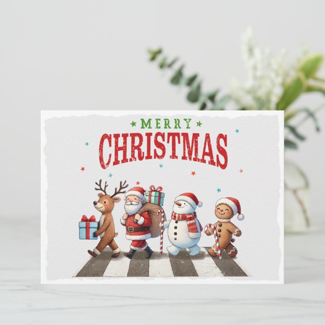 Cartes Pour Fêtes Annuelles Joli renne de Noël Père Noël Snowman (Debout devant)