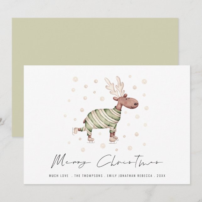 Cartes Pour Fêtes Annuelles Joli renne de patinage Joyeux Noël (Devant / Derrière)