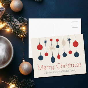 Cartes Pour Fêtes Annuelles Joli Retro Joyeux Noël Rouge Bleu Ornements