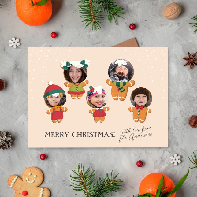 Cartes Pour Fêtes Annuelles Joli script et Noël Gingerbread Famille Photo (Créateur téléchargé)