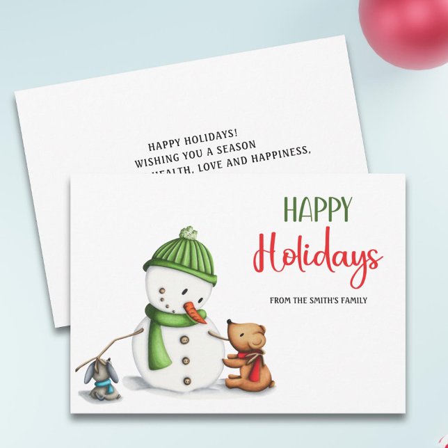 Cartes Pour Fêtes Annuelles Joli Script Snowman Joyeux Fêtes (Créateur téléchargé)