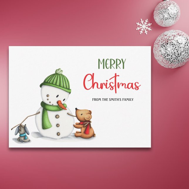 Cartes Pour Fêtes Annuelles Joli Script Snowman Joyeux Noël (Créateur téléchargé)