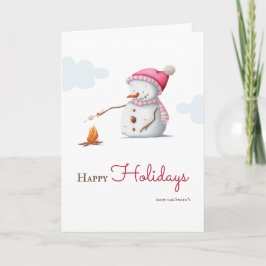 Cartes Pour Fêtes Annuelles Joli Snowman grillé Marshmallow rose Noël
