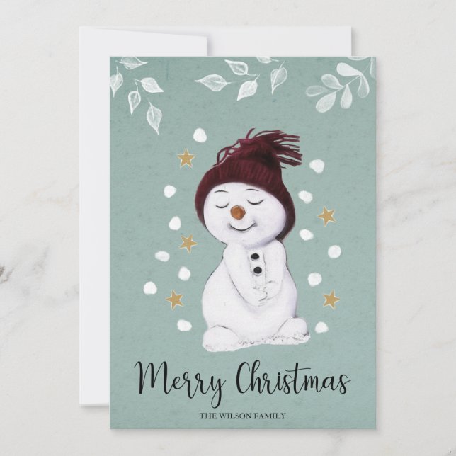 Cartes Pour Fêtes Annuelles Joli Snowman hiver Noël bleu (Devant)