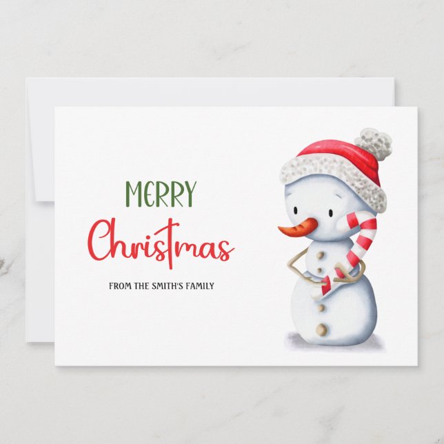 Cartes Pour Fêtes Annuelles Joli Sucre de canne Noël Snowman (Devant)