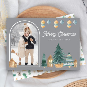 Cartes Pour Fêtes Annuelles Joli traditionnel Arc nordique Photo Gris Noël