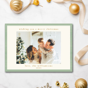 Cartes Pour Fêtes Annuelles Joli Vert Blanc Rayure Photo Personnalisée Noël