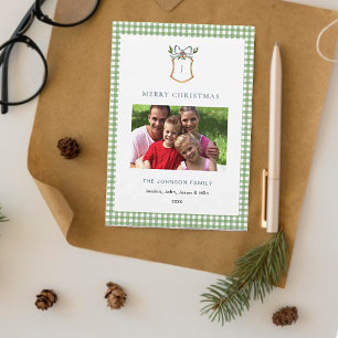 Cartes Pour Fêtes Annuelles Joli Vert En vichy Plaid Monogramme Noël