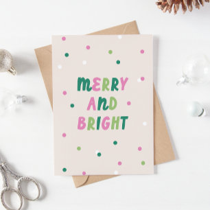 Cartes Pour Fêtes Annuelles Joli Vert Rose Joyeux & Lumineux Confettis Noël