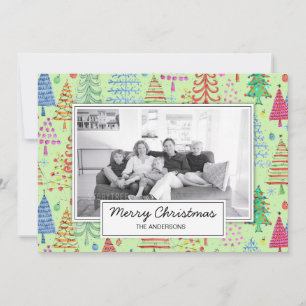 Cartes Pour Fêtes Annuelles Joli Vert Rouge Bleu Arbres de Noël Famille Photo