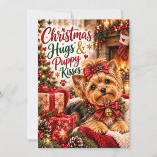 Cartes Pour Fêtes Annuelles Joli Yorkshire Terrier Noël Câlins et Chiot