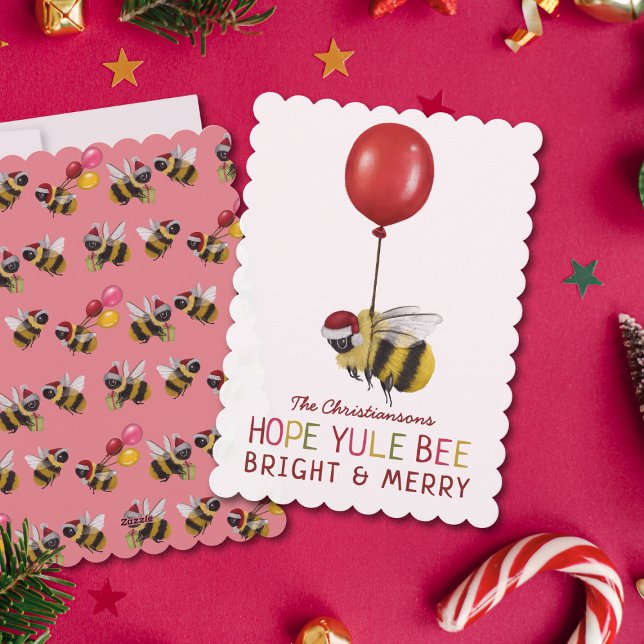 Cartes Pour Fêtes Annuelles Jolie Abeille rose Yule Joyeuse et brillante Noël (Créateur téléchargé)