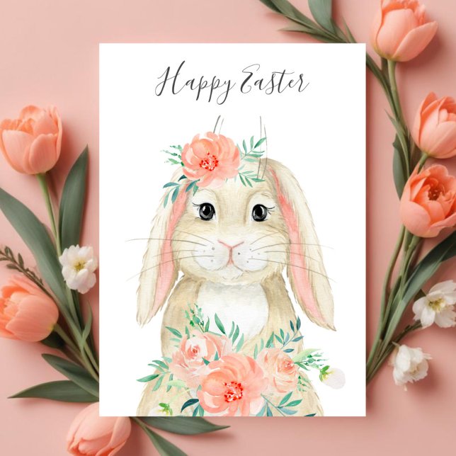 Cartes Pour Fêtes Annuelles Jolie aquarelle Floral Lapin de Pâques (Créateur téléchargé)