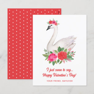 Cartes Pour Fêtes Annuelles Jolie aquarelle Floral Swan Classroom Valentine
