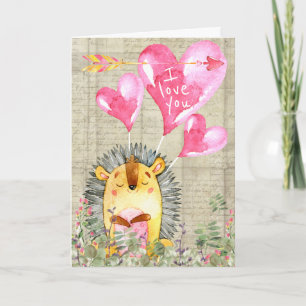 Cartes Pour Fêtes Annuelles Jolie aquarelle Hérisson Joyeux Valentines