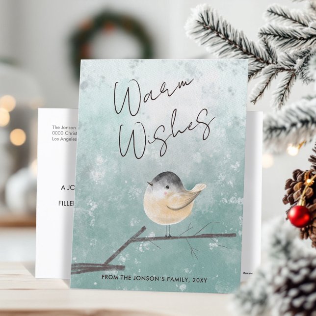 Cartes Pour Fêtes Annuelles Jolie Aquarelle Oiseau D'Hiver Chaleurs (Créateur téléchargé)