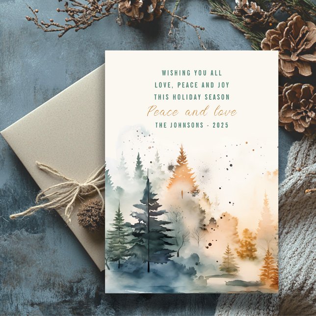 Cartes Pour Fêtes Annuelles Jolie aquarelle pinède brumeuse Noël (Créateur téléchargé)