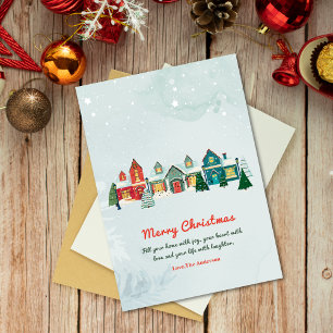 Cartes Pour Fêtes Annuelles Jolie aquarelle Village de neige Maisons Noël
