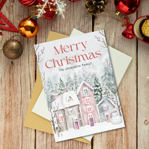 Cartes Pour Fêtes Annuelles Jolie aquarelle Village neigeux Joyeux Noël