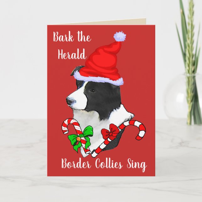 Cartes Pour Fêtes Annuelles Jolie Bordure Collie Noël (Devant)