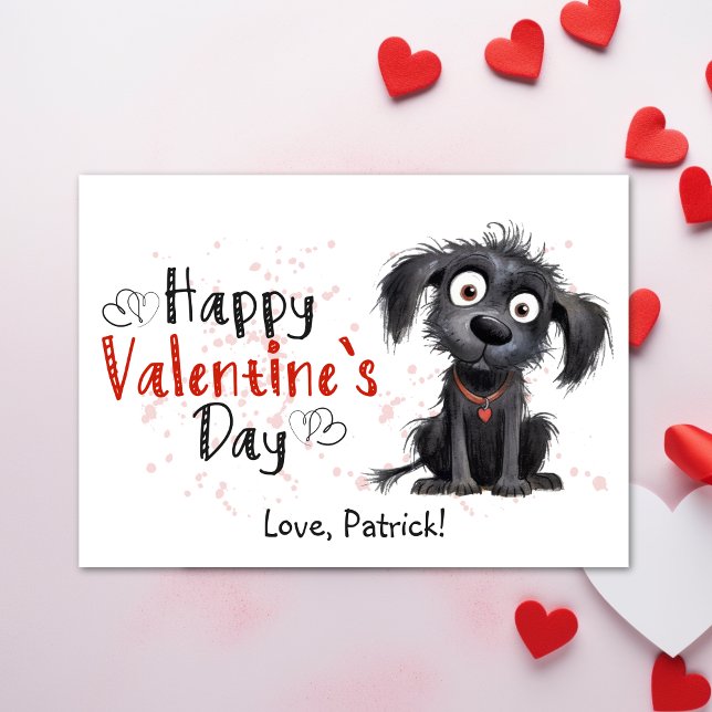 Cartes Pour Fêtes Annuelles Jolie Cartoon Noir Chiot Heureux Valentines (Cute Cartoon Black Puppy Happy Valentines Holiday Card - Cute Cartoon Black Puppy, Printable)