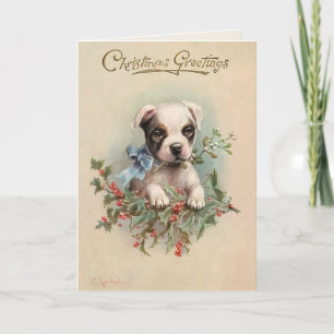 Cartes Pour Fêtes Annuelles Jolie Chiot Vintage Noël Salutation