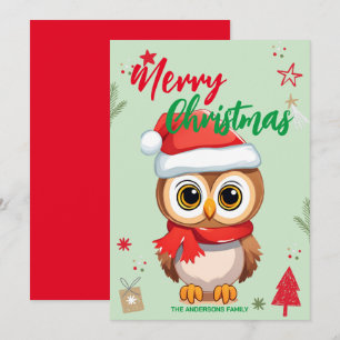 Cartes Pour Fêtes Annuelles Jolie chouette père Noël Noël Vacances Famille nom