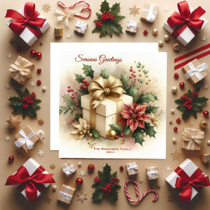 Cartes Pour Fêtes Annuelles Jolie Coquette Golden Bow Poinsettia